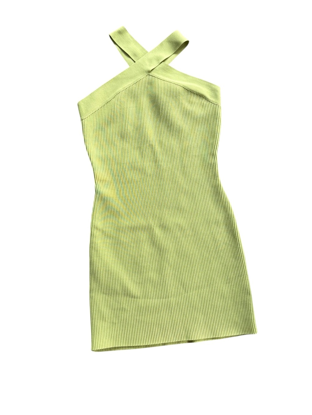 Sincerely Jules Bright Green Ribbed Cross Neck Bodycon Mini Dress Medium